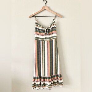 Ava James Linen Blend Fit & Flare Dress in Multi Stripe - Size S